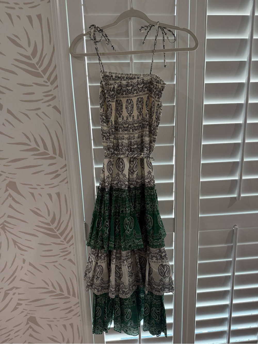 Tory Burch Green and Cream Paisley Tiered Midi Dress - Picture 5 of 5